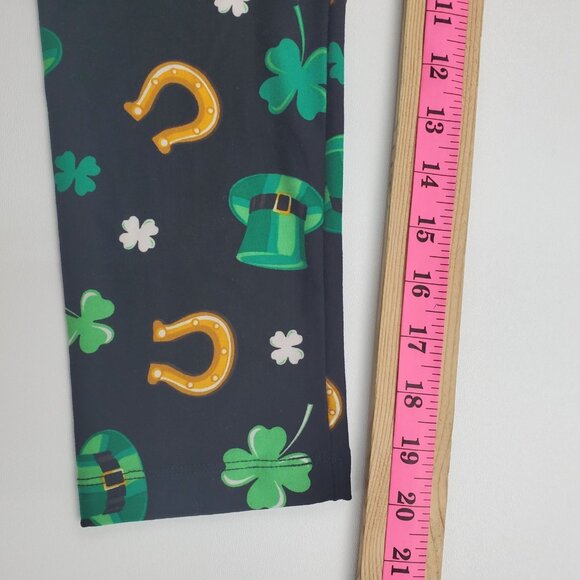 Womens M Shamrock Print Leggings St Patricks Day Clover Horseshoe Lucky Pants - Picture 11 of 12